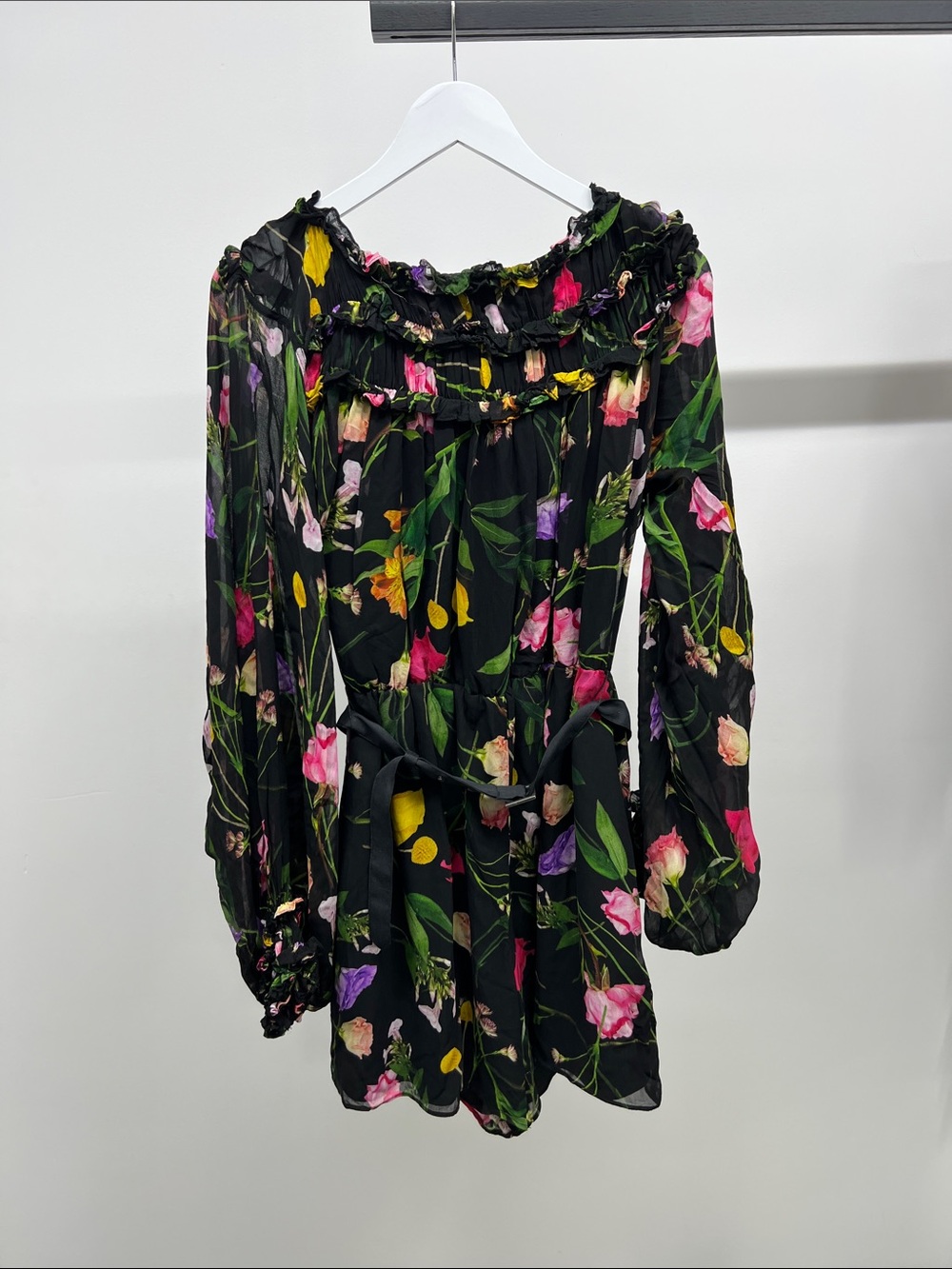 Ted Baker Black Floral Long Sleeve Belted Dress